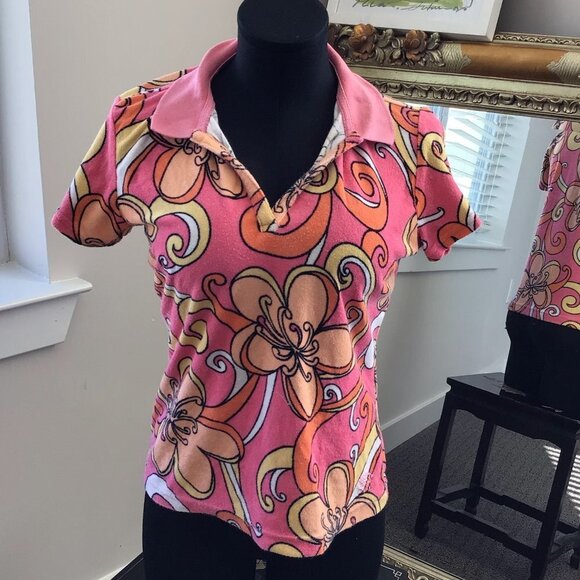 Y2K Vintage OC by Oleg Cassini Floral Sweatshirt Collar Neck Size S Pink - Picture 1 of 8